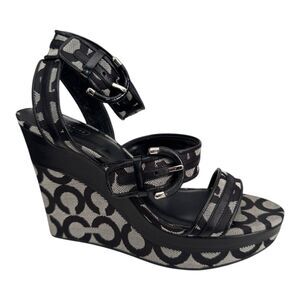 Coach Logo Maralee Wedge Jacquard Sandals Women’s 8.5B Black/Gray